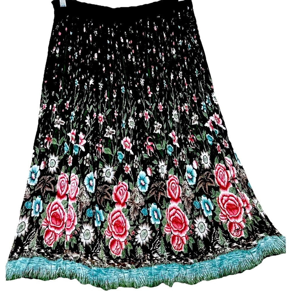 Vintage Skirt M/L Boho Hippie India Rayon Floral Whimsigoth Broomstick Fairycore